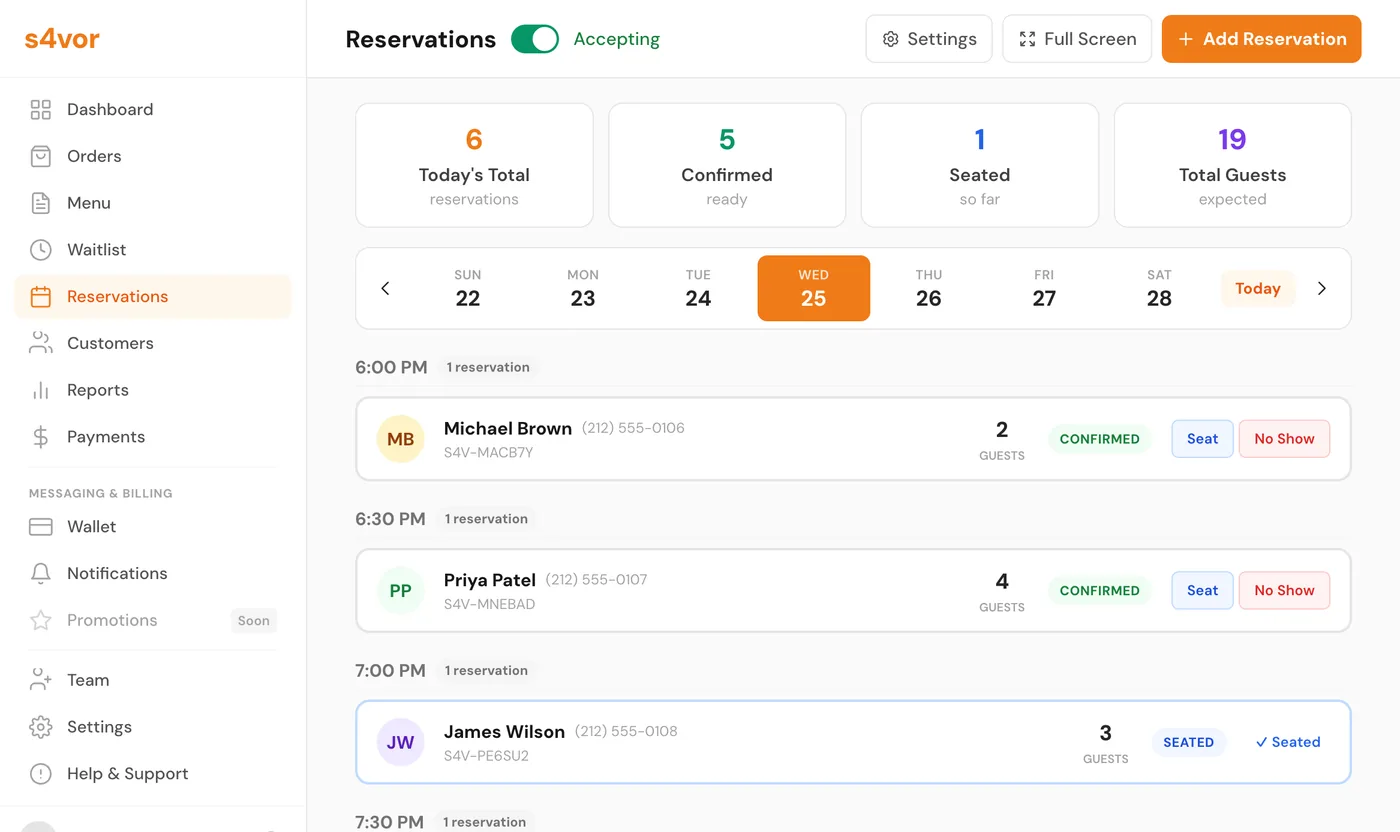 Reservations screenshot